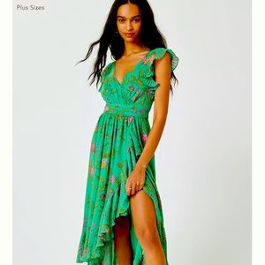 Anthropologie Ruffle-Sleeve Floral-Wrap Midi
Dress..